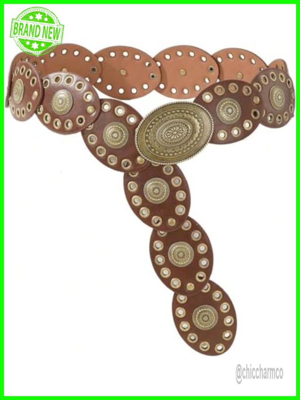 PU Leather Western Belt Wide Concho Buckle Cowgirl Style